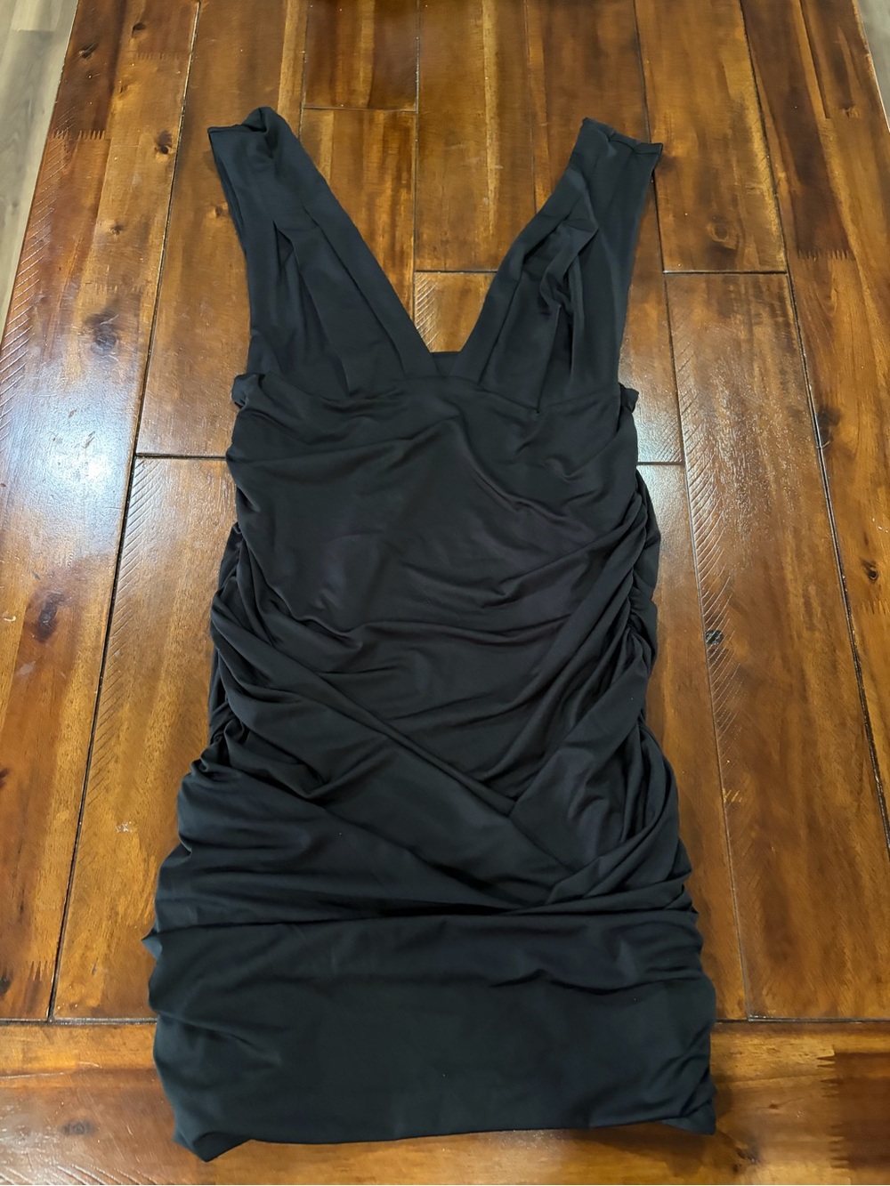 Black Ruched V-Neck Bodycon Dress
